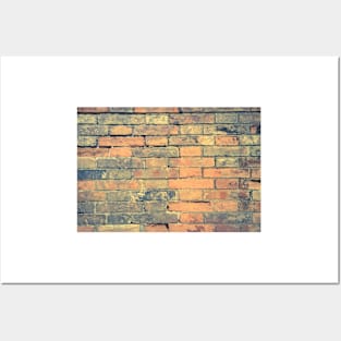 Old brick wall with cracks and scratches. Brick wall background. Distressed wall with broken bricks texture. House facade Posters and Art